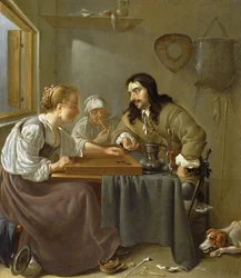 Ett par som spelar backgammon (panel)